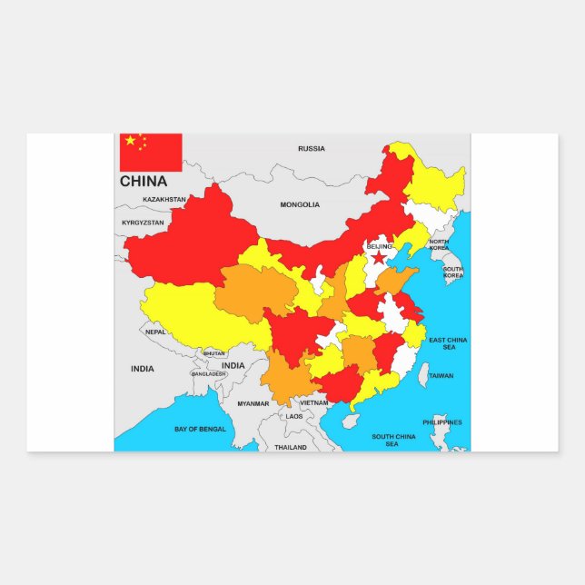 Adesivo Retangular bandeira do mapa político do país da china (Frente)