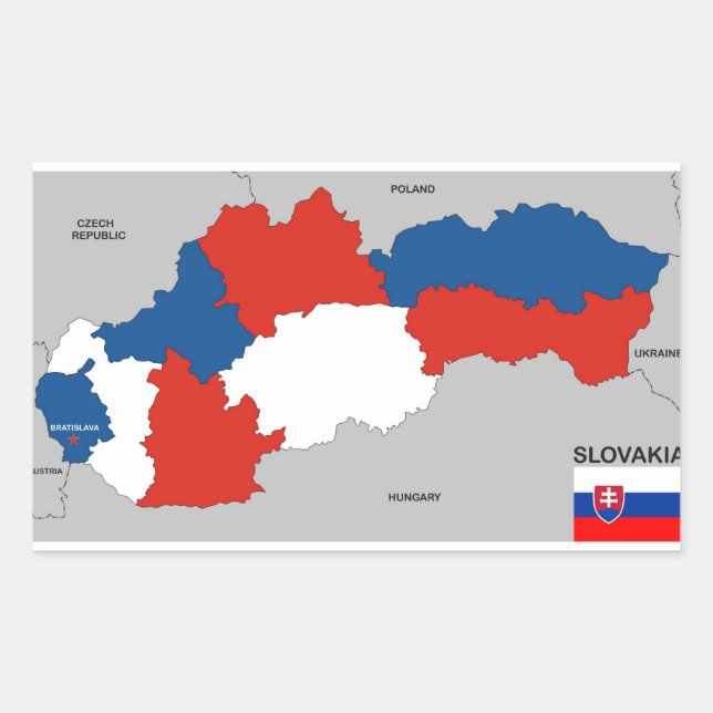 Adesivo Retangular bandeira do mapa político do país eslovaco (Frente)