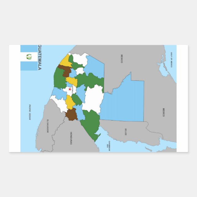 Adesivo Retangular bandeira do mapa político do país guatemala (Frente)