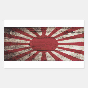 Adesivo Retangular Bandeira do Sol Nascente do Japão em Velha Madeira