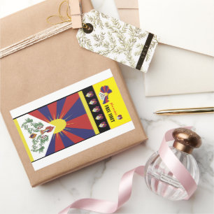 Adesivo Retangular Bandeira do Tibete e Tibetano, Mapa, Coração/Tib