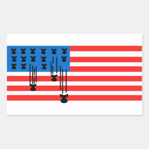 Adesivo Retangular Bandeira dos EUA com Bombas Caindo