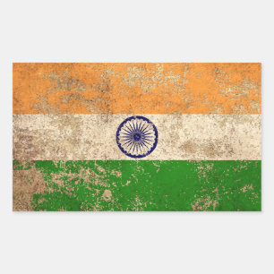 Adesivo Retangular Bandeira envelhecida áspera do indiano do vintage
