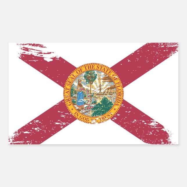 Adesivo Retangular Bandeira Grunge da Flórida (Frente)