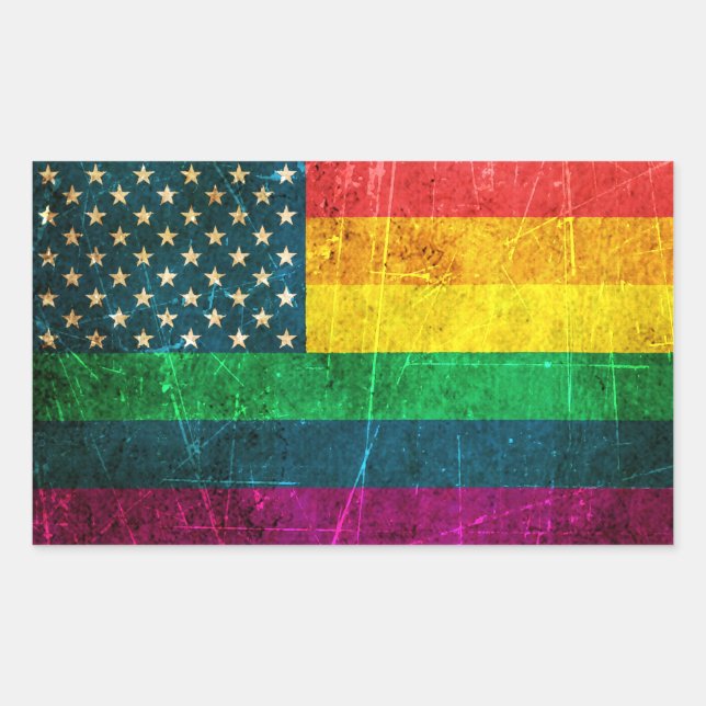 Adesivo Retangular Bandeira Orgulho gay do Arco-íris Americano de Vin (Frente)