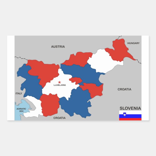 Adesivo Retangular bandeira política do mapa do país de slovenia (Frente)