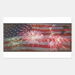 Adesivo Retangular Bandeira retro e fogos-de-artifício