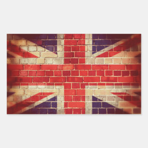 Adesivo Retangular Bandeira Vintage do Reino Unido numa parede de tij