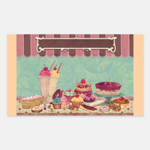 Adesivo Retangular Banner de Sinal de Grupo do cupcake