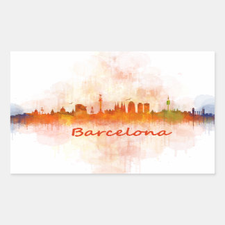 Adesivo Retangular Barcelona Skyline watercolor v04