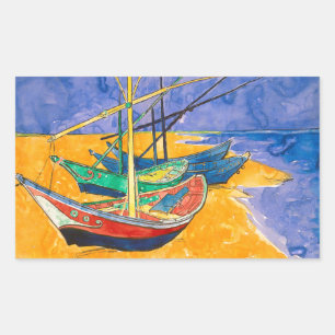 Adesivo Retangular Barcos de Van Gogh Impressionismo Praia