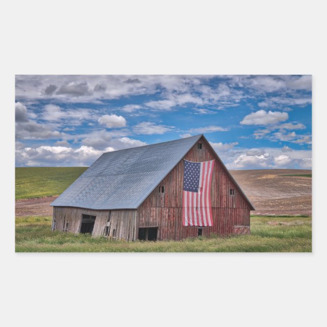 Adesivo Retangular Barn com bandeira americana | Colfax, Washington (Frente)