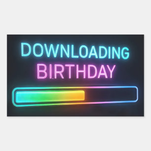 Adesivo Retangular Barra de Download de Aniversário Neon no Computado