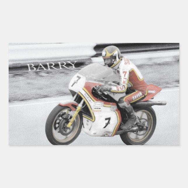 Adesivo Retangular Barry Sheene 2, a versão de cor manual (Frente)