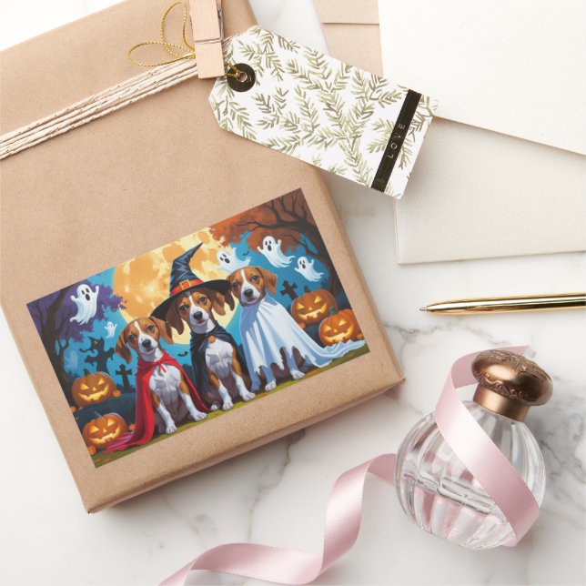 Adesivo Retangular Basenji Dogs Pumpkin Halloween Engraçado (Presentear)