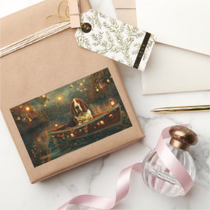 Adesivo Retangular Basset Hound Christmas Festive Voyage