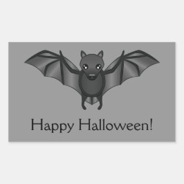 Adesivo Retangular Bat De Cartoon Bonito Com Texto Feliz De Halloween