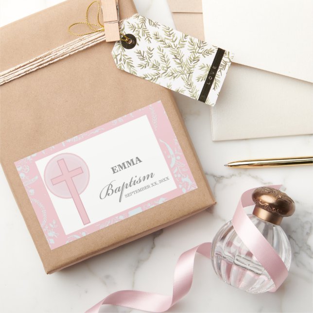 Adesivo Retangular Batismo rosa de cadela personalizado (Presentear)