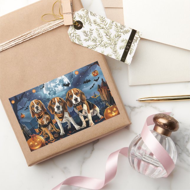 Adesivo Retangular Beagle Halloween Assustador (Presentear)