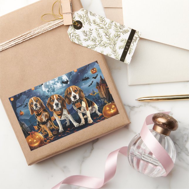 Adesivo Retangular Beagle Halloween Assustador (Presentear)