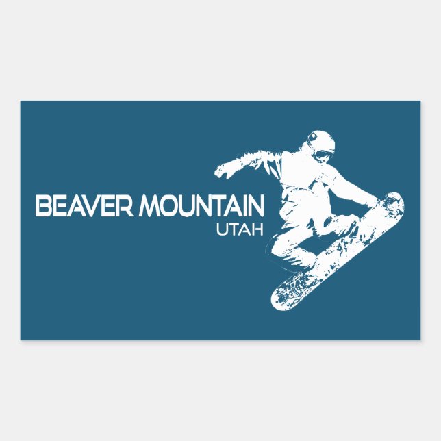 Adesivo Retangular Beaver Mountain Resort Utah Snowboarder (Frente)