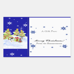 Adesivo Retangular Bebês de Pinguim Cugado Inverno em Estrela de Neve