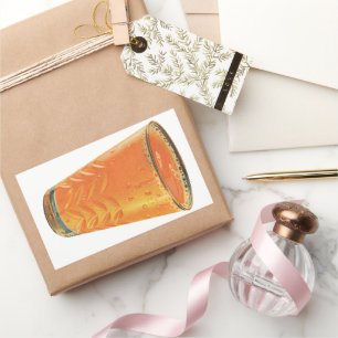 Adesivo Retangular Bebidas Vintage, Copo de Suco de Laranja no Café d