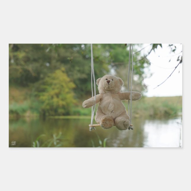 Adesivo Retangular Beertje op schommel aan boom (Frente)