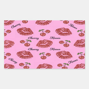 Adesivo Retangular Beijos de Cereja Rockabilly RAB em Rosa