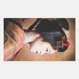Adesivo Retangular Beleza de Geisha - pintura japonesa oriental legal