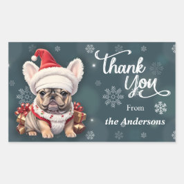 Adesivo Retangular Belo Cachorro Francês Papai Noel Obrigado Natal