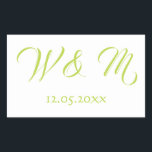 Adesivo Retangular Belo Limão e Branco<br><div class="desc">Os adesivos perfeitos para artigos de papelaria relacionados ao casamento,  este item apresenta um esquema de cor branca e verde limão. Com limão escrito em fundo branco,  as iniciais do casal estão no centro com a data do casamento embaixo. Personalize o seu hoje!</div>