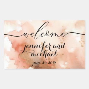 Adesivo Retangular Bem-vinda Noiva Aquarela RoseGold