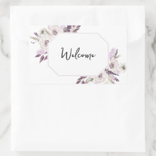Adesivo Retangular Bem-vindo Floral Roxo Lavanda