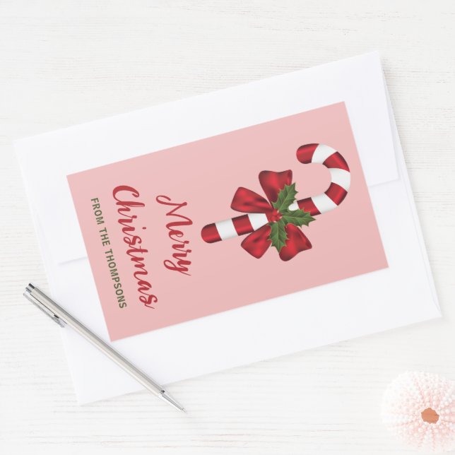 Adesivo Retangular Bengala de Natal Vermelha e Branca com Texto Perso (Envelope)