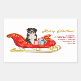 Adesivo Retangular Bernese Mountain Dog Christmas Sleigh