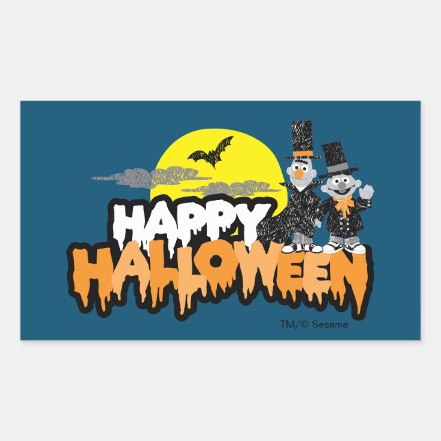 Adesivo Retangular Bert e Ernie | Feliz Dia das Bruxas (Frente)