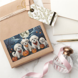 Adesivo Retangular Bichon Frise Halloween Spooky