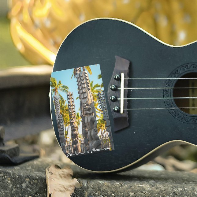 Adesivo Retangular Big Island Hawaii Pu'uhonua o Honaunau Palms Tiki (Hawaiian tiki photo sticker)