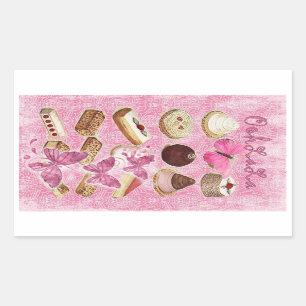 Adesivo Retangular biscoitos cor-de-rosa do cupcake da pastelaria
