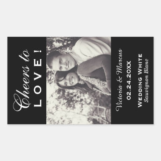 Adesivo Retangular Black Cheers to Love Wedto Photo Wine