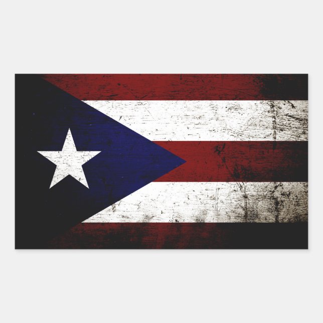 Adesivo Retangular Black Grunge Puerto Rico Flag (Frente)