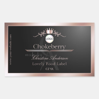 Adesivo Retangular Black Product Label Rose Gold Frame Logo Monogram