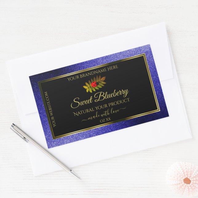 Adesivo Retangular Black Royal Blue Glitter Product Labels Ladybug (Envelope)
