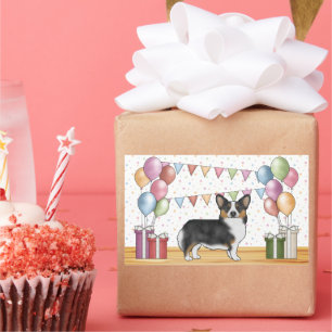 Adesivo Retangular Black Tricolor Pembroke Corgi Dog Pastel Aniversár
