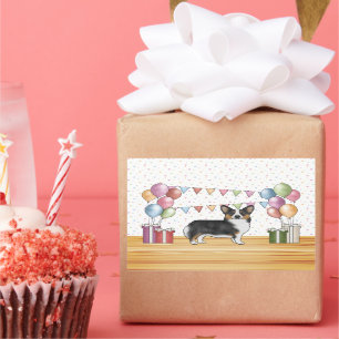 Adesivo Retangular Black Tricolor Pembroke Corgi Dog Pastel Aniversár