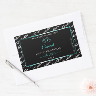 Adesivo Retangular Black White Word Cloud Product Labels Teal Hearts