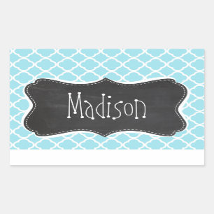 Adesivo Retangular Blizzard Blue Quatrefoil; Vintage Chalkboard