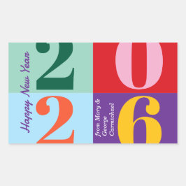 Adesivo Retangular Blocos de Ano Novo Coloridos e Destacados Festa de