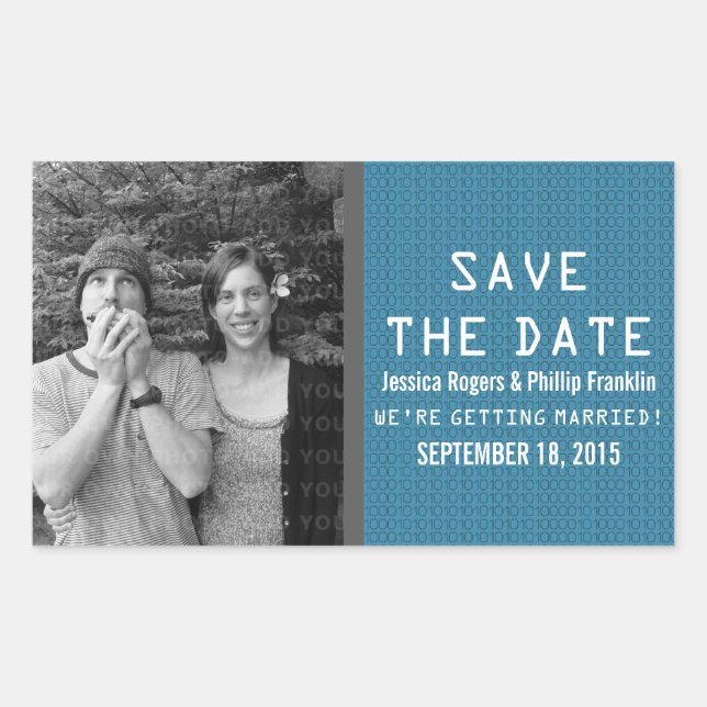 Adesivo Retangular Blue Binary Code Photo Save the Date Stickers (Frente)